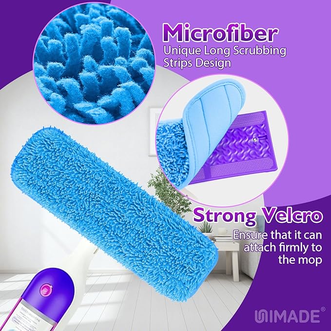 Reusable Mop Pads for Swiffer PowerMop, 8 Pack Microfiber Mop Pad Refill with Scrubber Strips for 13''-15'' SprayMop, Washable Mop Pads Use for Most Floor Types, Designed for Pets - Blue