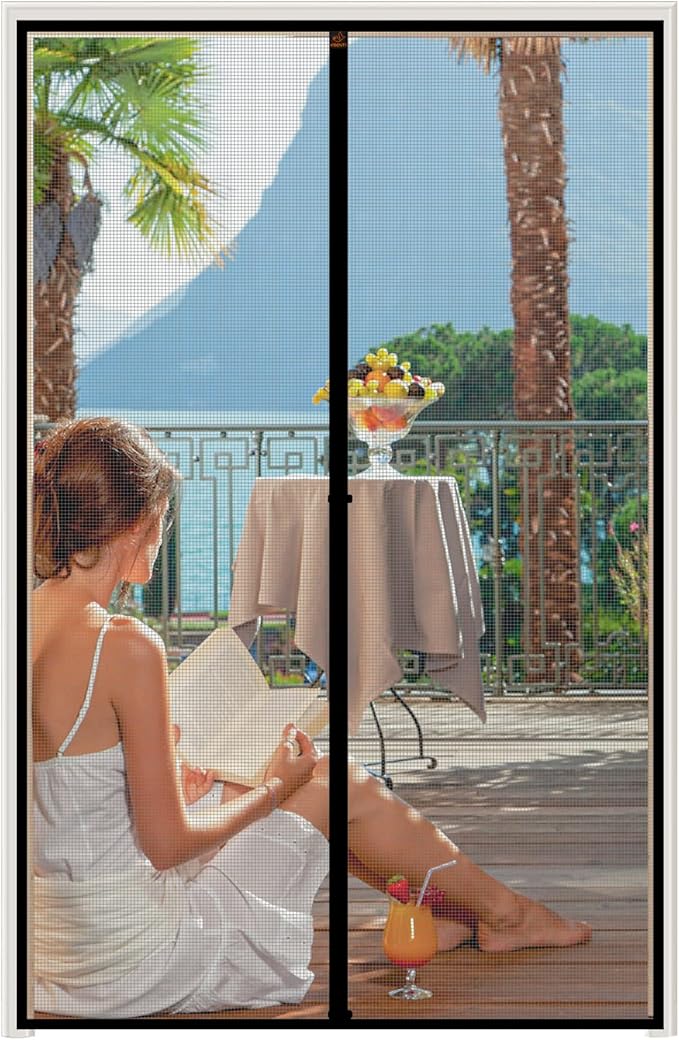 WochiTV Gray Magnetic Screen Door Fits Door Size 48" x 82", Screen Size 50" x 83", Mesh Net Curtain with Magnet Keep Fresh Air in