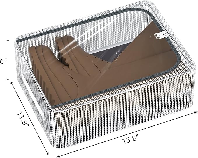 Stackable Storage Boxes with Clear Lids, 15.8-Inch Closet Storage Container with Metal Frame for Shoe, Boot, ﻿Sneaker (2 Pack, 19Qt, 15.8x11.8x6in)