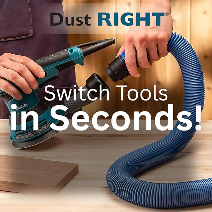 Dust Right Flexiport Power Tool Hose Kit - 3 To 12' Expandable Hose & 4 FlexiPorts - Lightweight Dust Collectors for Woodworking Power Tools - Collector Hose for Shop Vacuums, Table Saw & More