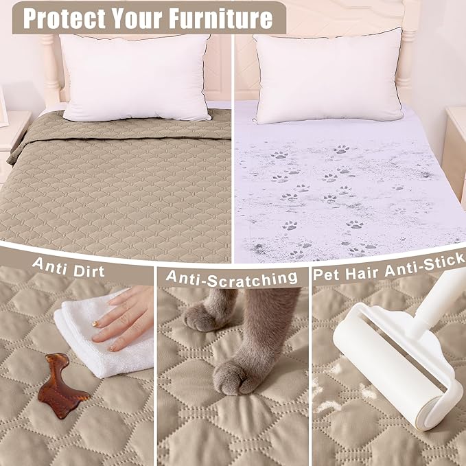 Smiry Waterproof Dog Bed Cover Blanket, Soft Reversible Pet Blanket, Washable Leakproof Cats Dogs Couch Cover for Sofa, Couch, Furniture, Plaid (82x82 Inch, Taupe/Beige)