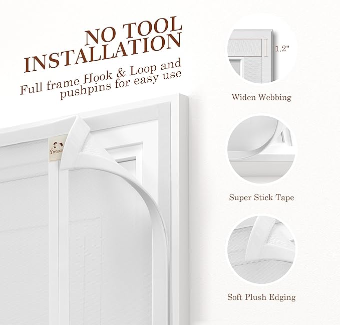 Yotache White Reversible Side Opening Magnetic Screen Door Fits Door Size 30 x 80, Unobstructed View Upgraded Polyester Mesh for Back Door, Actual Screen Size 32" x 81"