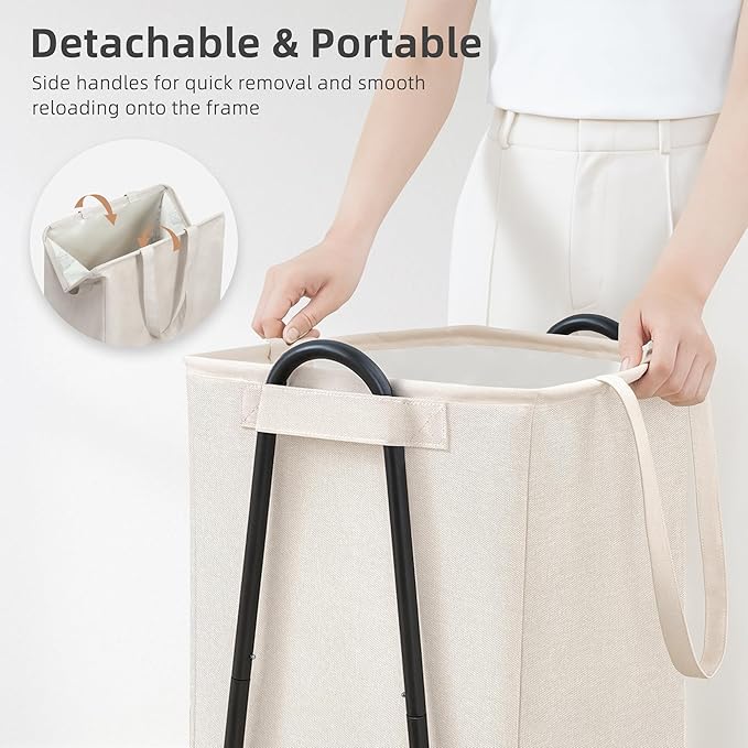 STORAGE MANIAC Laundry Hamper with Metal Rack, Large Laundry Basket with Triangle Frame, Collapsible Dirty Clothes Hamper with Handles for Dorm, College, Small Space, Closet, Bedroom, Beige