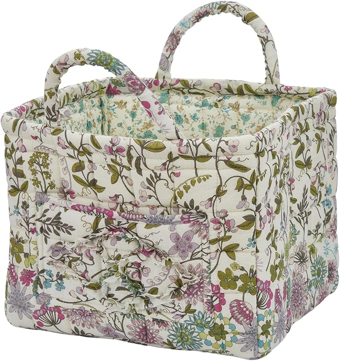 Boho Fabric Storage Basket, Large Capacity Laundry Basket, 12.2'' x 10.23'' x 10.23'' Collapsible Laundry Hamper with Easy Carry Handles (C Multi-Color 1, L)