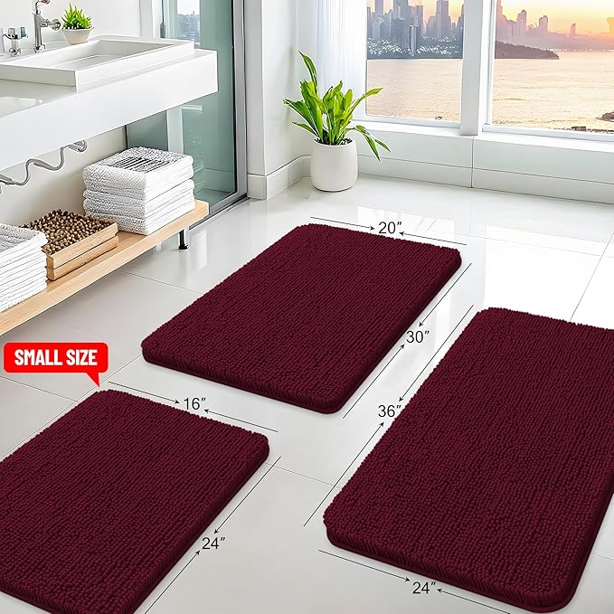 Arotive Bathroom Rugs 47x24, Extra Soft Absorbent Shaggy Chenille Bath Rugs, Machine Washable Rubber Backing Non-Slip Bath Mats for Bathroom Floor Tub and Shower, Home Decor Accessories, Burgundy