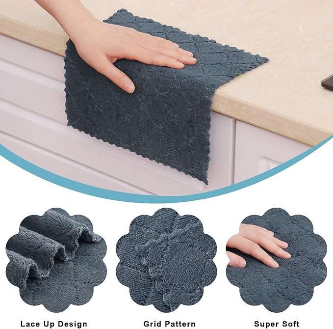Homaxy 24 Pack Kitchen Dish Cloths (10 x 10 Inches, Dark Grey), Super Soft and Absorbent Coral Velvet Dish Towels, Nonstick Oil Fast Drying Microfiber Cleaning Cloth, No Lint Household Dishcloths