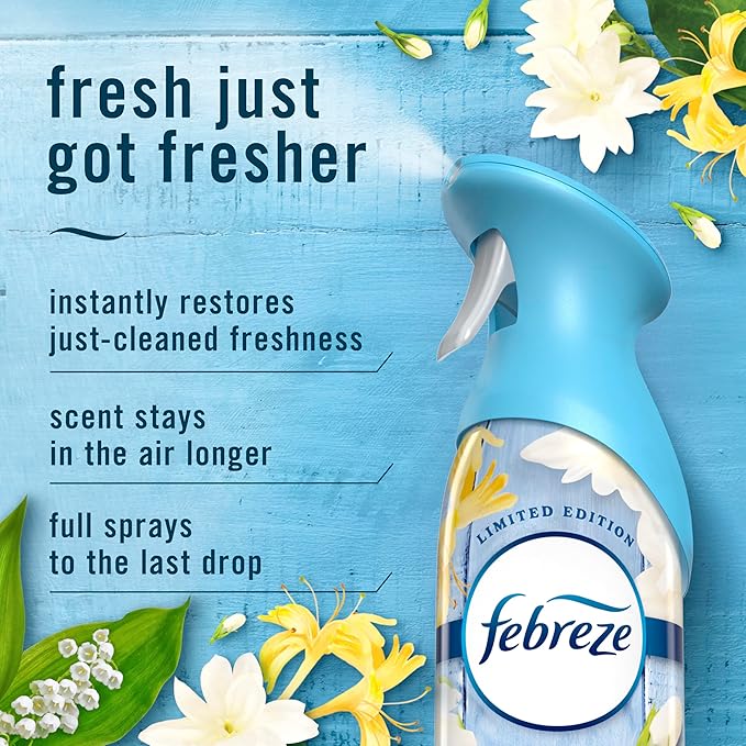 Febreze Air Mist, Air Freshener Spray, Odor Fighting Room Spray, Deodorizer for Home Bathroom Kitchen Office Apartment Dorm Room Classroom, Jasmine & Honeysuckle Scent, 8.1oz (Pack of 3)