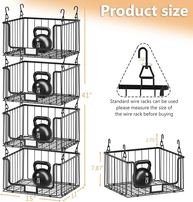 4-Tier Hanging Laundry Room Organizer with Label Cards,Foldable Wire Shelf Basket with 4 Rotating Hooks,Stacked Laundry Basket Organizer,Storage Rack for Laundry Rooms,Closet and Pantry-Black