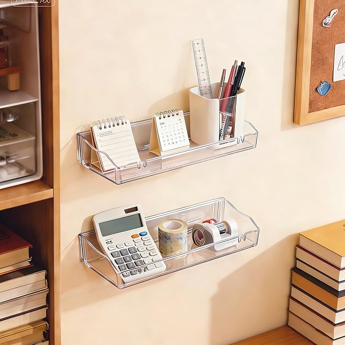 Clear Floating Shelves, Acrylic Shelves for Bathroom Organizers and Storage, Bathroom Shelf with Adhesive Shelf or Screws, Wall Mount Organizer for Shower Caddy,Room Decor, Kitchen, Living Room