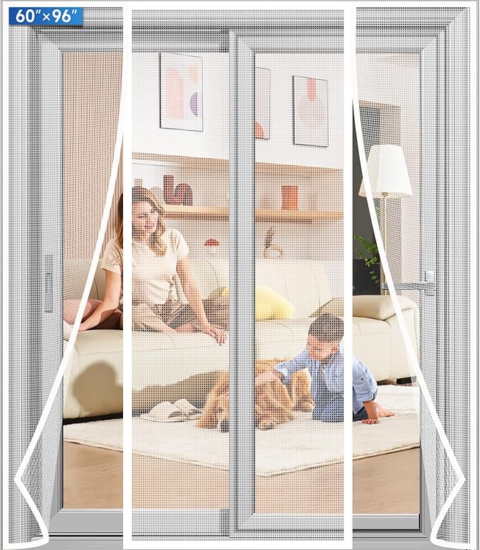 Magnetic Screen Door Upgraded PET Mesh Stronger Than Fiberglass and Polyester,Hands Free,Keeps Bugs Out,Pet & Kid Friendly,Suitable for Sliding Door,Large Patio Door and French Door-60''x96''