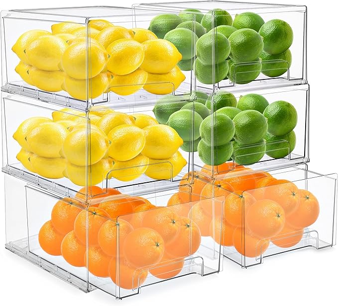 Sorbus Plastic Storage Bins Stackable Clear Pantry Organizer Box Bin for Organizing Kitchen Fridge, Food, Snack Pantry, Fruit, Vegetables, Bathroom, Wide & Narrow Deep (6 Pack)