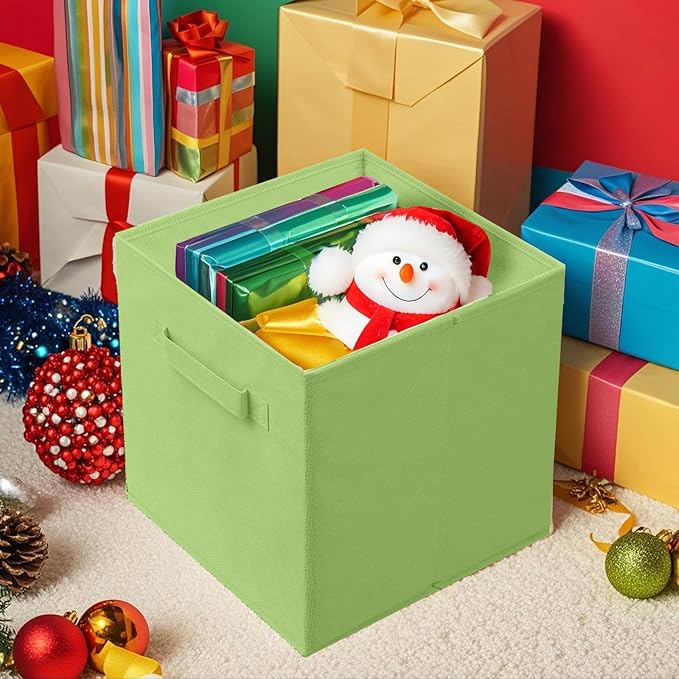 ShellKingdom Storage Bins, Foldable Fabric Storage Cubes And Cloth Storage Organizer Drawer For Closet And Toys Storage, 13 X 13 X 13 INCH, 2 Pack (Green)