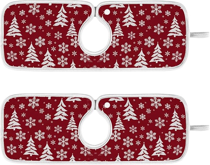 2 Pack Faucet Splash Catcher Hand Drawn Snowflake Tree Sink Mat for Faucet Absorbent Kitchen Splash Guard Drip Catcher for Farmhouse Barthroom Bar, S