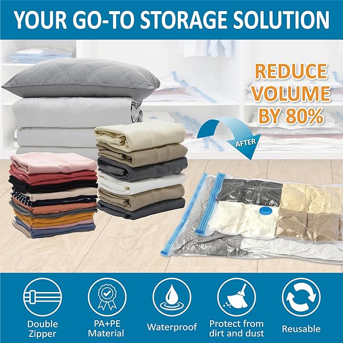 Cozy Essential 20 Pack Vacuum Storage Bags, Space Saver Bags (4 Jumbo/4 Large/4 Medium/4 Small/4 Roll) Compression for Comforters and Blankets, Pillow, Bedding, Sealer Clothes Storage