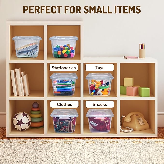 GAMENOTE 6 Quart Storage Bins with Lids - 6 Pack Transparent Plastic Latching Box for Classroom&Kids Toy Storage Opaque Stackable Shoe Box Size Containers for STEM Morning Tubs, Crafts&Building Blocks