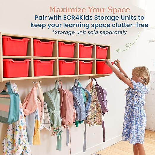 ECR4Kids Scoop Front Storage Bins, Multipurpose Organization, Red, 10-Piece