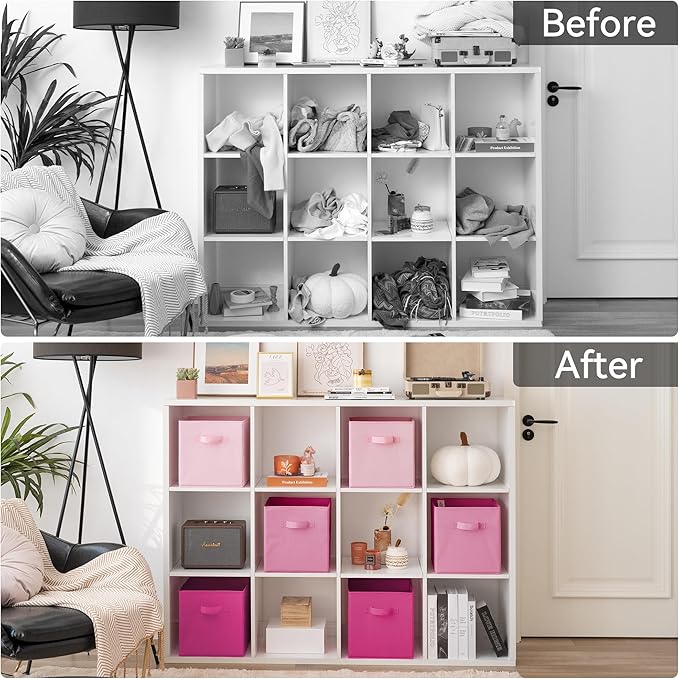 GRANNY SAYS 11 Inch Cube Storage Bins, Cube Storage Organizer, Fabric Collapsible Storage Bins with Handle, Storage Cubes for Shelves, Closet, Pink Gradient, 6-Pack