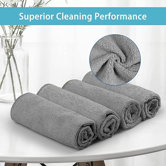 HOMEXCEL Grey Microfiber Cleaning Cloth, 100 Pack Cleaning Towels for Kitchen, Lint Free, Scratch-Free, Highly Absorbent, and Reusable Cleaning Rags for House, Window and Glass, Cars, 11.5 X11.5 inch