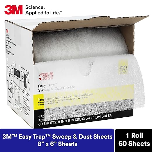 3M Easy Trap Sweep and Dust Sheets,1 Roll of 60 8" x 6" Sheets,Disposable Easy Sweep Floor Duster,Picks Up 8X More Dirt,Dust,Sand,Hair,Works on Dry or Wet Surfaces,Hardwood Floors,59152W,(Pack of 8)