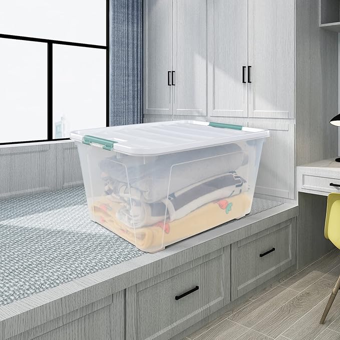 Zerdyne 80 L Extra Large Plastic Storage Box, Clear Large Plastic Storage Bins with Wheels, 4-Pack