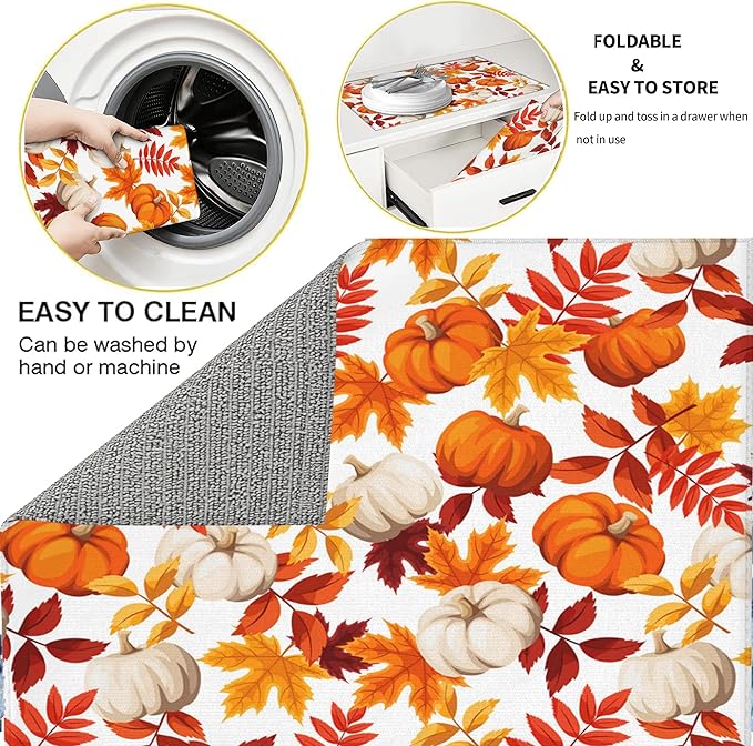 3Pcs Watercolor Pumpkin Dish Drying Mat & Kitchen Sink Splash Guard Faucet Mat For Kitchen Counter Absorbent Microfiber Dishes Pad Dish Drainer Rack Mats Fast Dry Kitchen Accessories