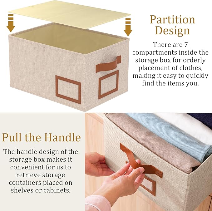 OUTBROS Foldable Storage Box for Shelves, 15 x 10.2 x 7.9 inch Fabric Baskets, Wardrobe Organiser with Handles, Suitable for Storing Clothes, Books, Cosmetics (Beige, 3-Pack)