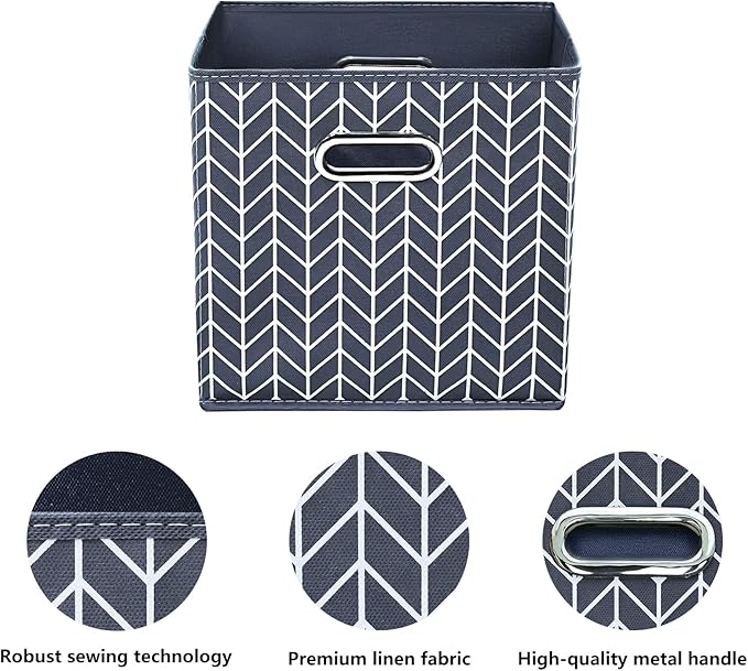 11 Inch Cube Storage Bins , Fabric Cube Organizer Bins with Handle, Foldable Cube Bins for Cloth or Accessary Storage, 11x11x11 set of 6,（Gray Wave）