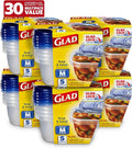 Glad GladWare Medium Rectangle Food Storage Containers with Lids, Airtight Leak-Resistant Plastic Containers for Soup Salad Meal Prep, Microwave Dishwasher Freezer Safe, 24 Oz, 5 Count - 6 Pack