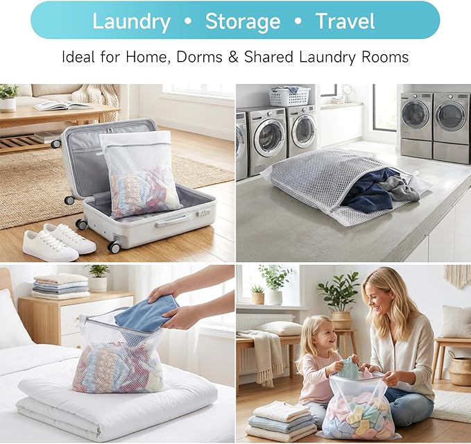 GOGOODA Mesh Laudnry Bags Wash Bags for Delicates (Honeycomb White, 4 Large)