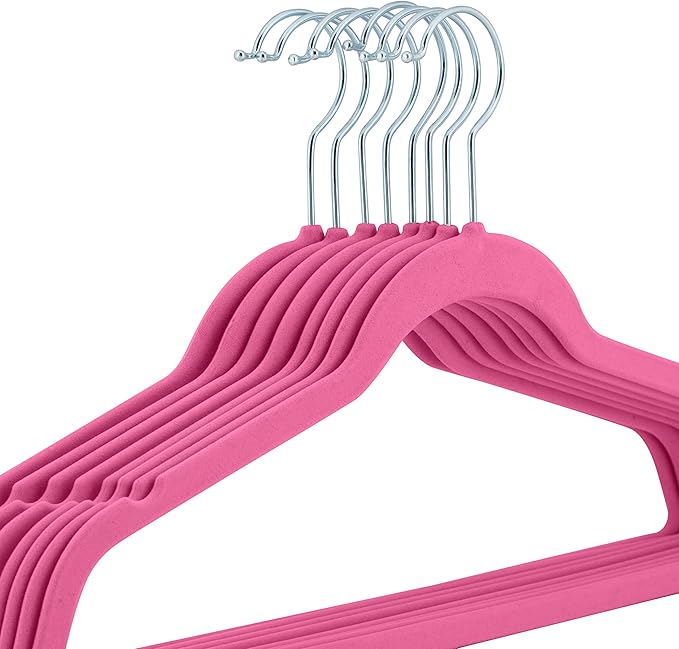 Laura Ashley Kids Velvet Hangers| 25 Pack | Durable | Lightweight | Pink | Non-Slip | Closet Organization | Holds 10lbs