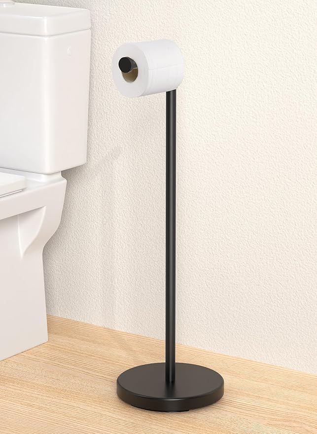 KES Toilet Paper Holder Stand with Weighted Base, 26" H (Taller Version) Free Standing Toilet Paper Roll Holder for Bathroom, Rustproof, BPH283S66-BK
