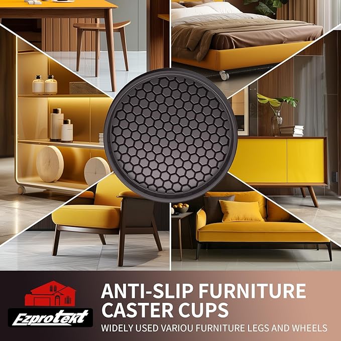 Ezprotekt Non Slip Furniture Pads, 4 Pcs 3" Anti Slip Rubber Caster Cups, Anti Skid Furniture Coasters for Hardwood Floors, No Slide Furniture Gripper, Furniture Stoppers to Prevent Sliding (Brown)