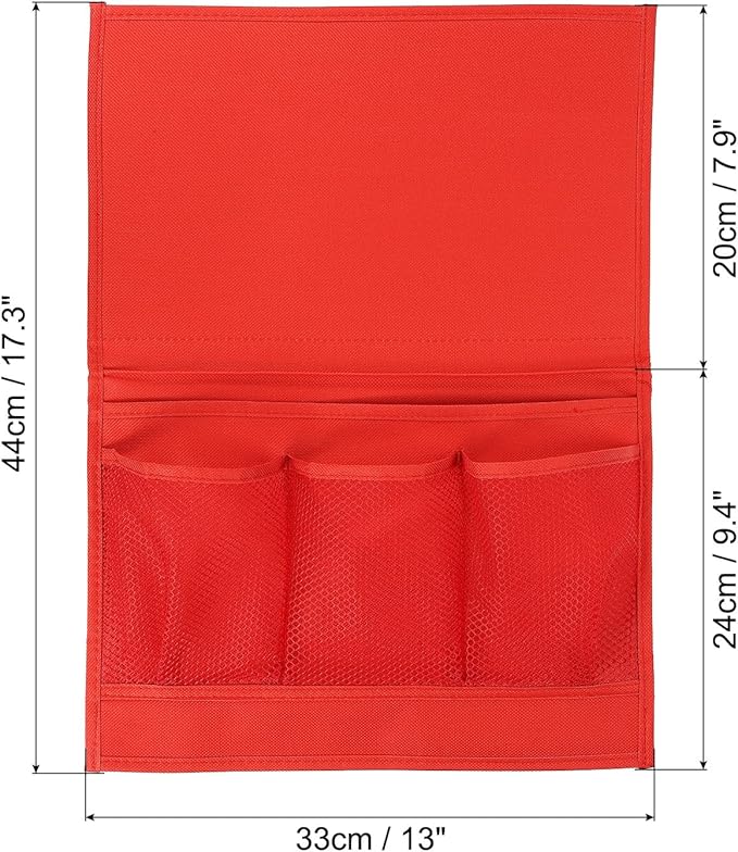 PATIKIL Bedside Caddy, Bed Caddy Bedside Organizer Bed Hanging Caddy 4 Pockets Bed Pockets Bedside Storage Hanging Storage Bag for Remote Control Bedroom Phones Glasses, Red
