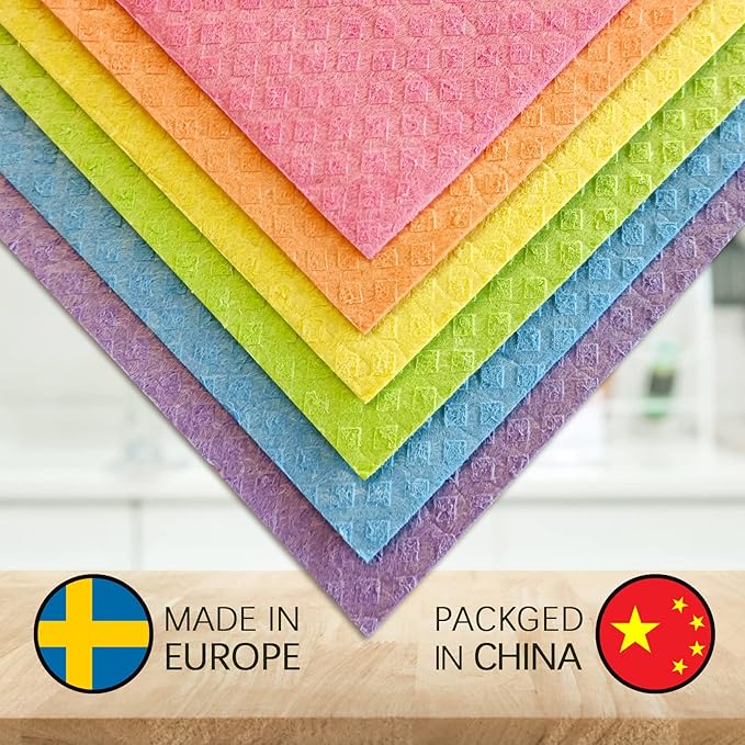 Morigins Wholesale Swedish Dish Cloths - 6 Pack Reusable Compostable Kitchen Cloth,Cellulose Sponge Dish Cloths Dish Towel Set (Grey)