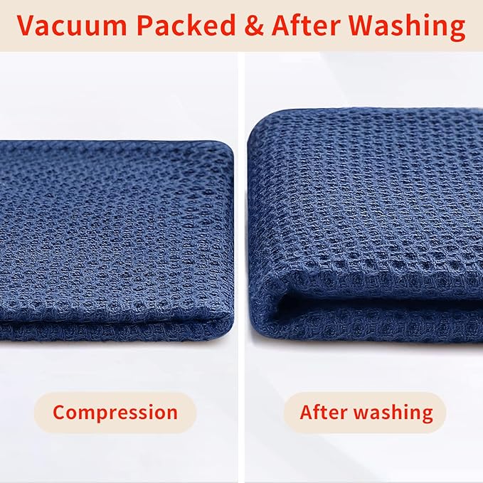 Homaxy 100% Cotton Waffle Weave Kitchen Dish Cloths, Ultra Soft Absorbent Quick Drying Dish Towels, 12 x 12 Inches, 24-Pack, Navy Blue