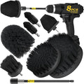 Holikme 8 Piece Drill Brush Attachments Set, Power Scrubber Brush with Extend Long Attachment，Cleaning Supplies，Scrub，Shower Scrubber，Bathtub, Bathroom, Kitchen（Black）
