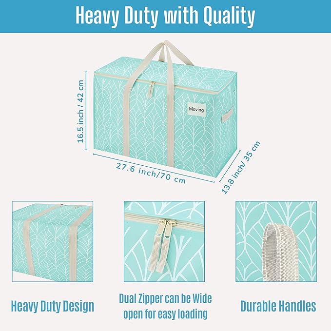 VENO 2 Pack Heavy Duty Moving Bags, Extra Large Storage Bags with Reinforced Handles & Strong Zippers, Foldable & Reusable Moving Box Alternative for Clothes & Dorm Storage