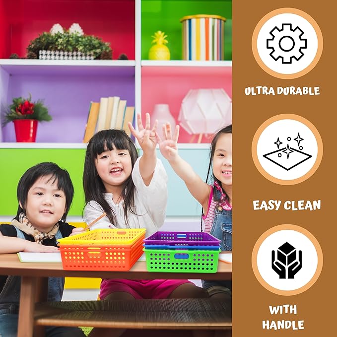 4E's Novelty 6 Pcs Colorful Plastic Classroom Storage Bins 13.75" X 10.25" for Organizing A4 Papers Trays, Turn In Containers Kids School Teachers Classroom Organization & Storage Supplies