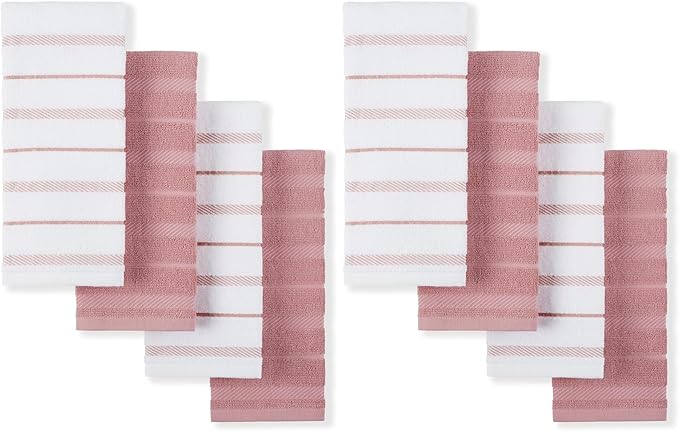 KitchenAid Albany Kitchen Towel 4-Pack Set, Dried Rose/White, 16"x26", (Pack of 2)