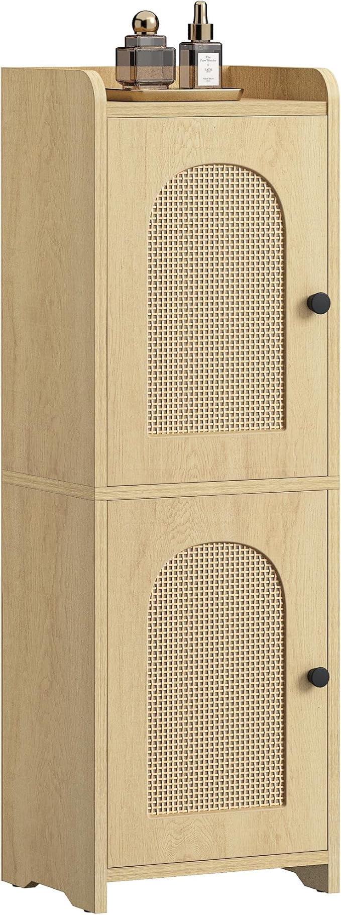 Bathroom Storage Cabinet, Small Corner Floor Cabinet with 2 Doors and Adjustable Shelf, Narrow Toilet Paper Cabinets, Bathroom Organizer for Small Spaces, 7.9" D x 9.8" W x 29.5"Rattan Yellow