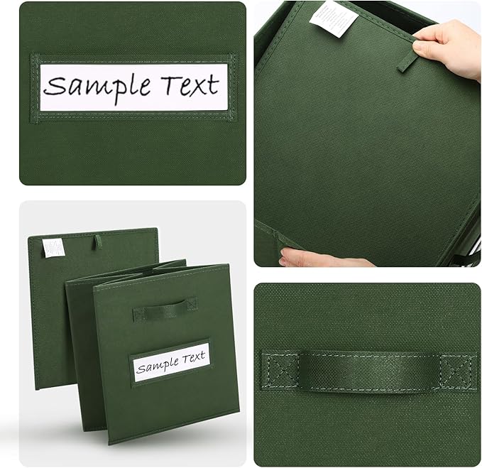 artsdi 13x13x13 storage cube bins (Set of 10) Fabric storage cubes with 10 Labels Window Cards & a Pen, storage cubes 13x13, Collapsible 13 inch cube storage bins, Cubby Organizer Boxes, Dark Green