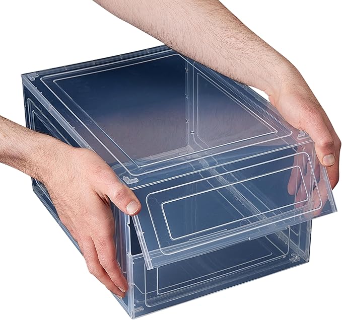 Simplify Shoe Storage Boxes 6 Pack | Easy Assembly | Stackable | Great for Shoe Collectors | Home Organization | Storage | Lightweight | Plastic | Dimensions 13.9" L x 9.8" W x 7" H | Clear/White |