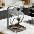 2026 Kitchen Pot Lid Storage Rack,Double-Layer Pot Lid Holder With Tray,Multifunctional Kitchen Pot Lid Organizer for Countertop