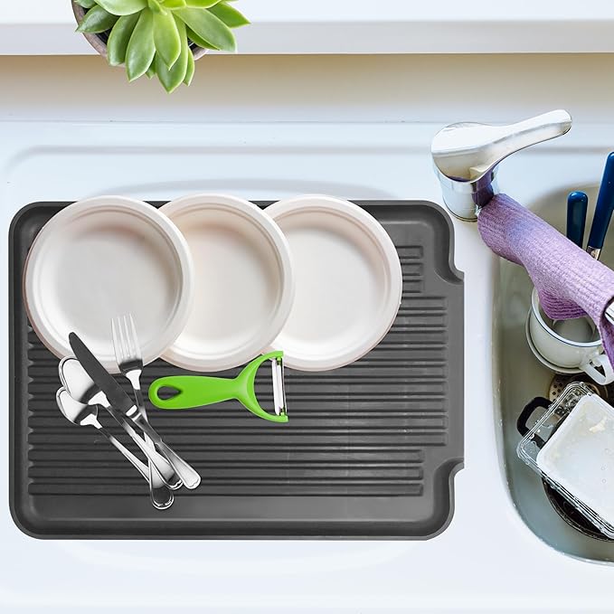 Oggi Dish Drain Board & Drying Rack Tray for Kitchen - Ideal Rigid Drainboard, Plate & Glass Drainer Tray, Dish Drain Boards for Kitchen Counter, 12.75 x 17.25 - Black