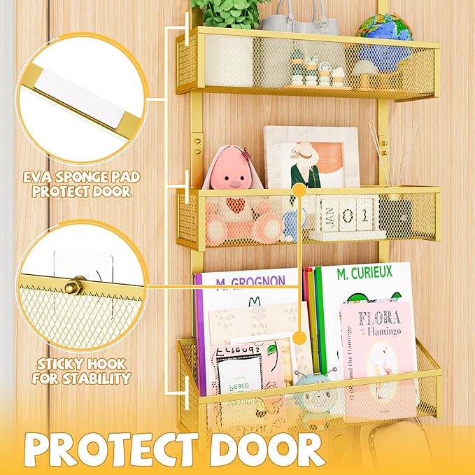Over The Door Hooks Organizer, Coat Rack Over The Door Storage Hanger Towel Rack, Back of Door Storage Organizer for Bathroom,Bedroom,Kitchen,Office (Gold, 4-Tier)