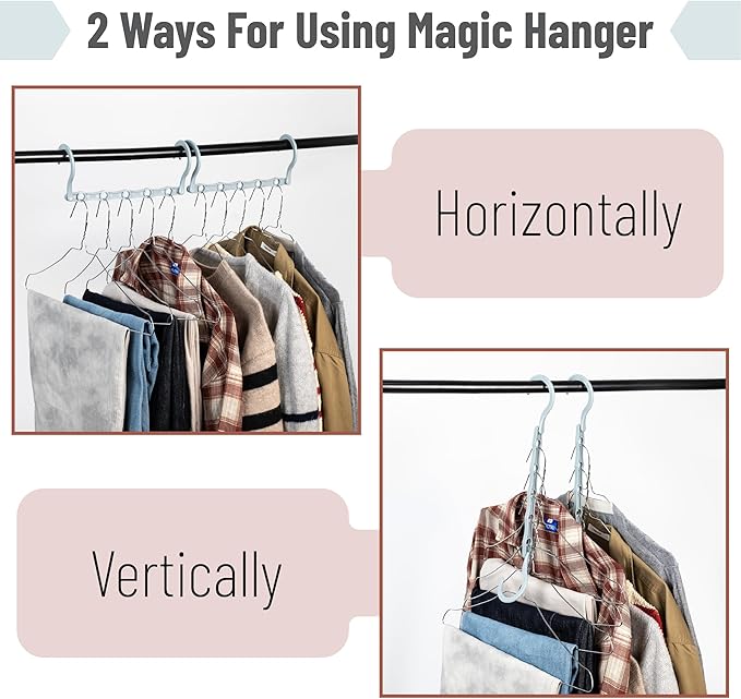 Mr. Pen- Space Saving Hangers for Clothes, 12 pcs, Pastel Horizon Colors, Plastic Multi Clothes Hangers Space Saving, 5 Slots, 360° Rotating Hooks