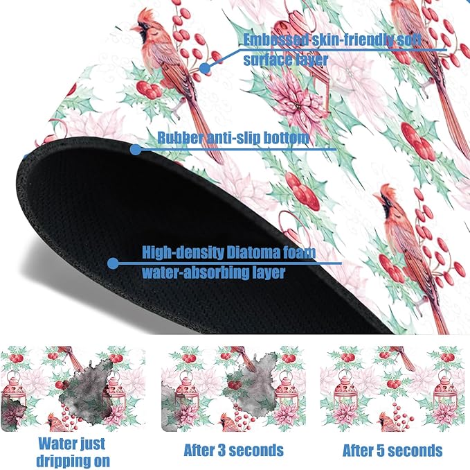 Chrismas Sink Splash Guard Faucet Mat Cute Christmas Absorbent Fast Drying Mat Sink Gadgets Splash Guard Behind Faucet Drip Catcher for Kitchen Bathroom 23.5"X5.5"