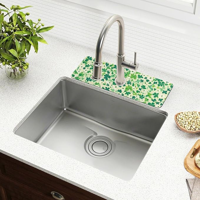 Kitchen Sink Splash Guard 1 PC 30 Inch Sink Faucet Mat Splash Guard for Bathroom Countertop Water Absorbent Foldable Cuttable Soft Washable Saint Patricks Green Clovers
