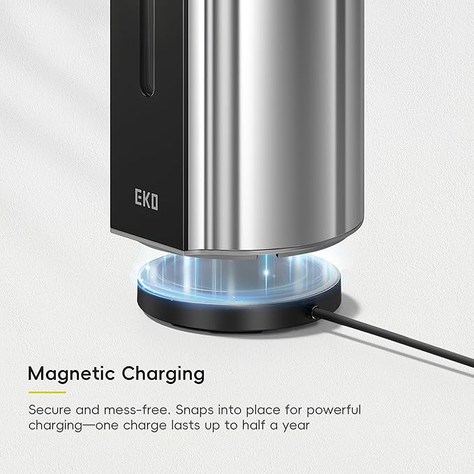 EKO Aroma Pro 13.5 fl oz Touchless Automatic Liquid Soap Dispenser, Rechargeable Hand & Dish Soap Dispenser for Bathroom and Kitchen, Waterproof, Adjustable Volume Control (Chrome Metallic)