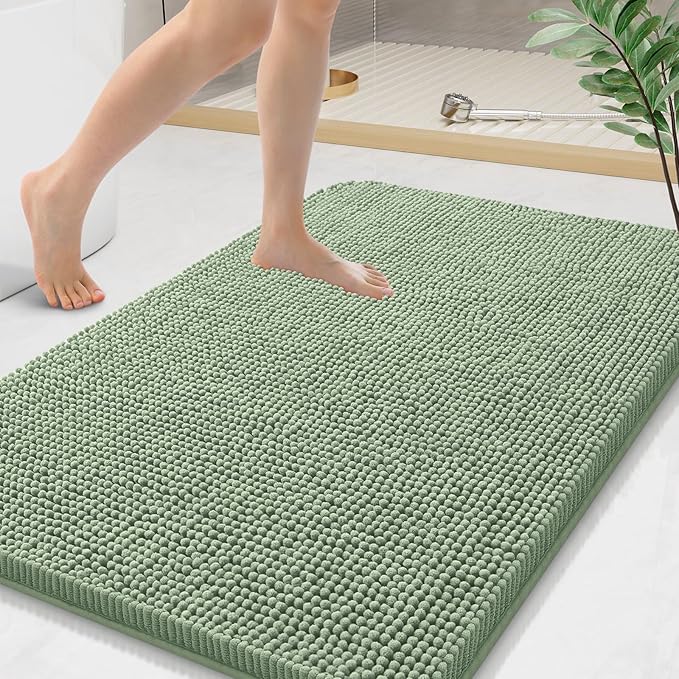 Arotive Bathroom Rugs 44x24, Extra Soft Absorbent Shaggy Chenille Bath Rugs, Machine Washable Rubber Backing Non-Slip Bath Mats for Bathroom Floor Tub and Shower, Home Decor Accessories, Sage Green